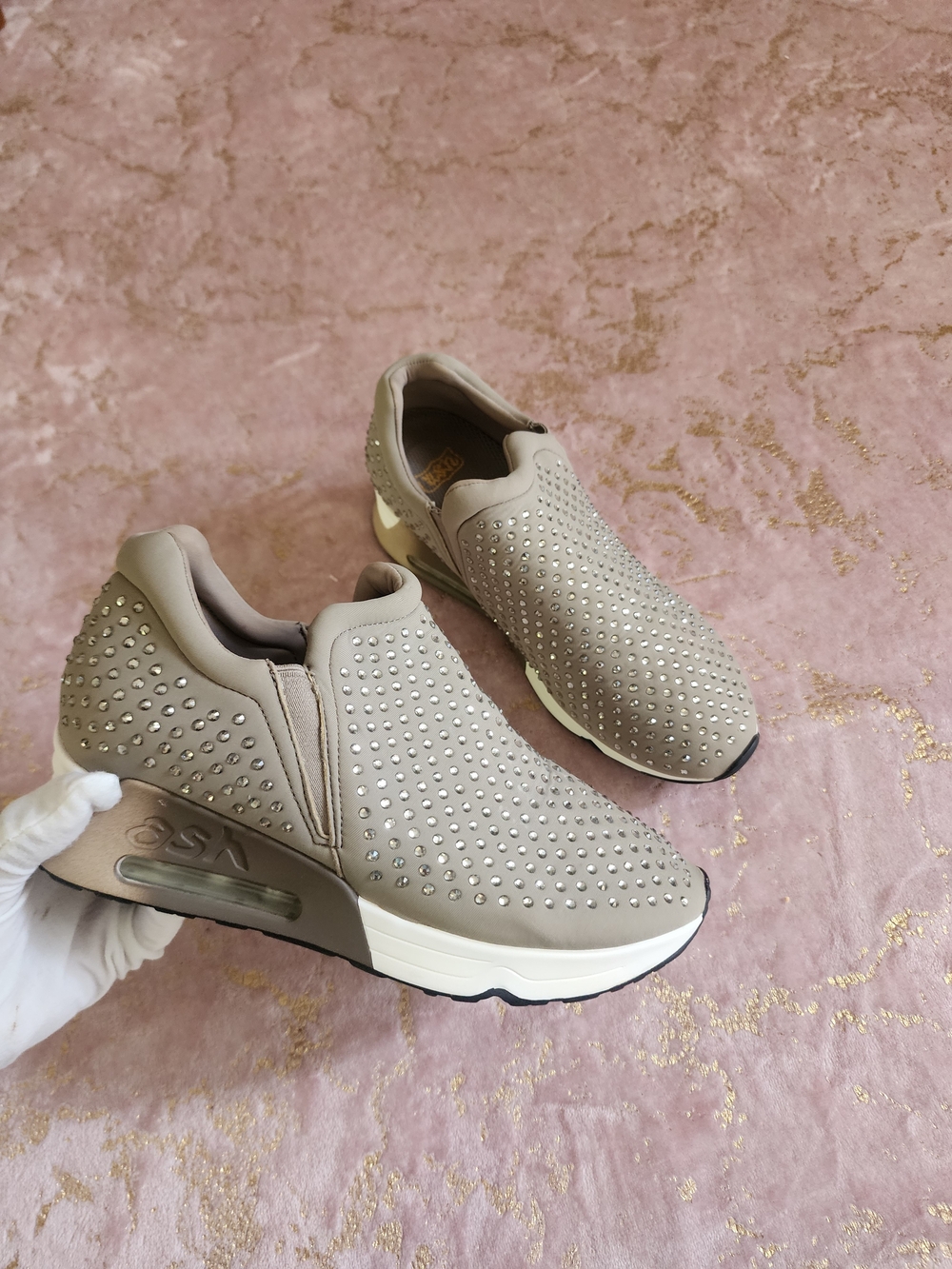 ASH | Women’s Slip-On Rhinestone Sneakers in Light Gray